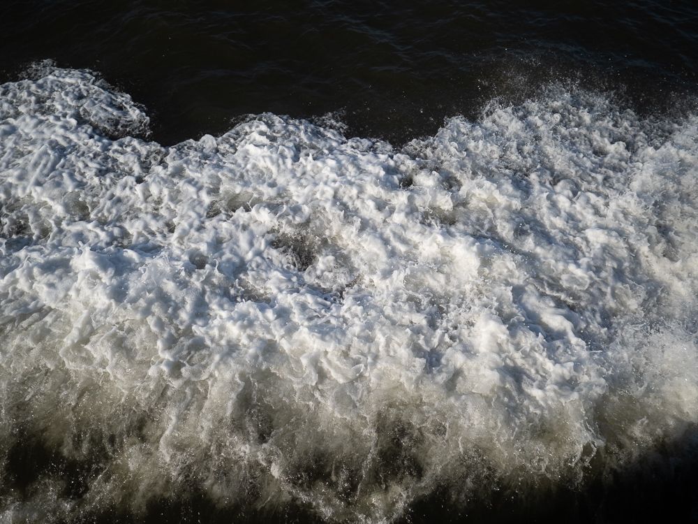 water in the Hudson churned by the Haverstraw-Ossining ferry
