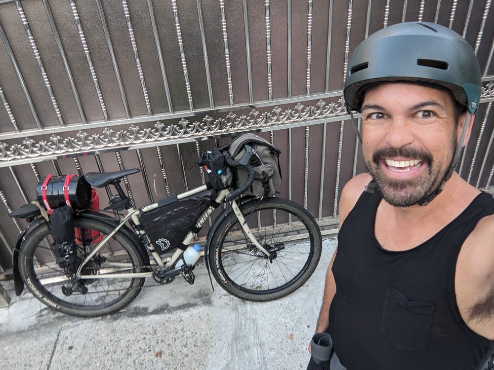 Selfie with bike at home in Brooklyn.