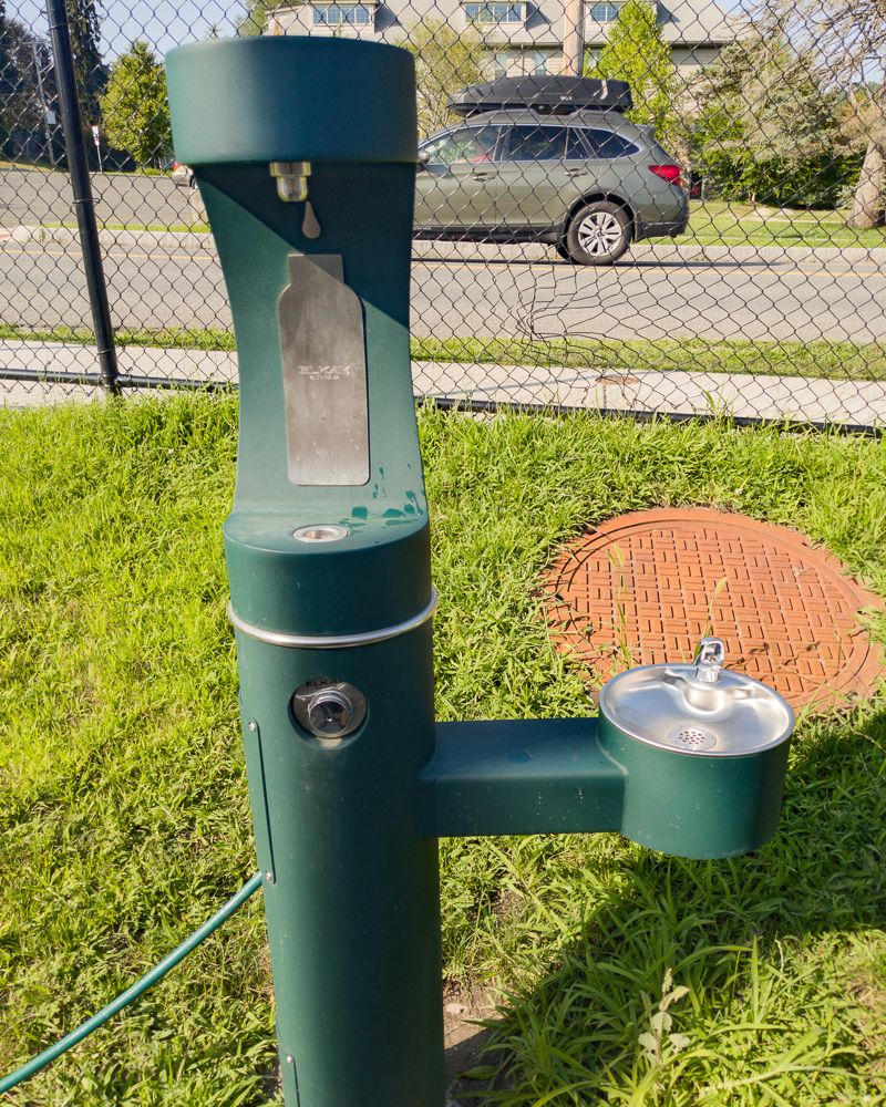 A fancy Elkay water fountain. VERY HOT.